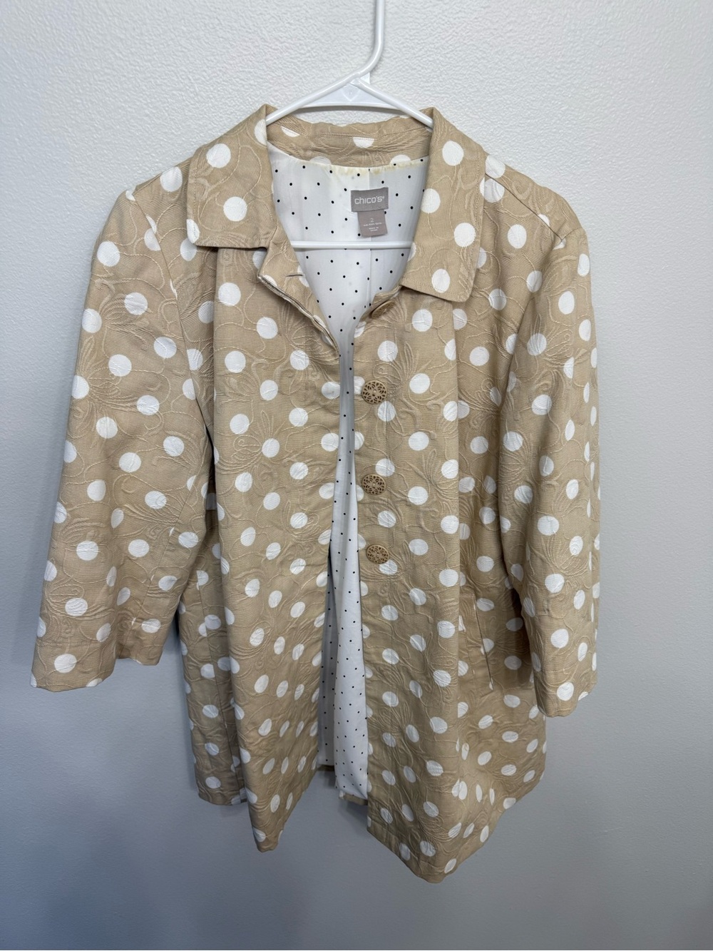 Chico's Tan Polka Dot Button-Front Jacket